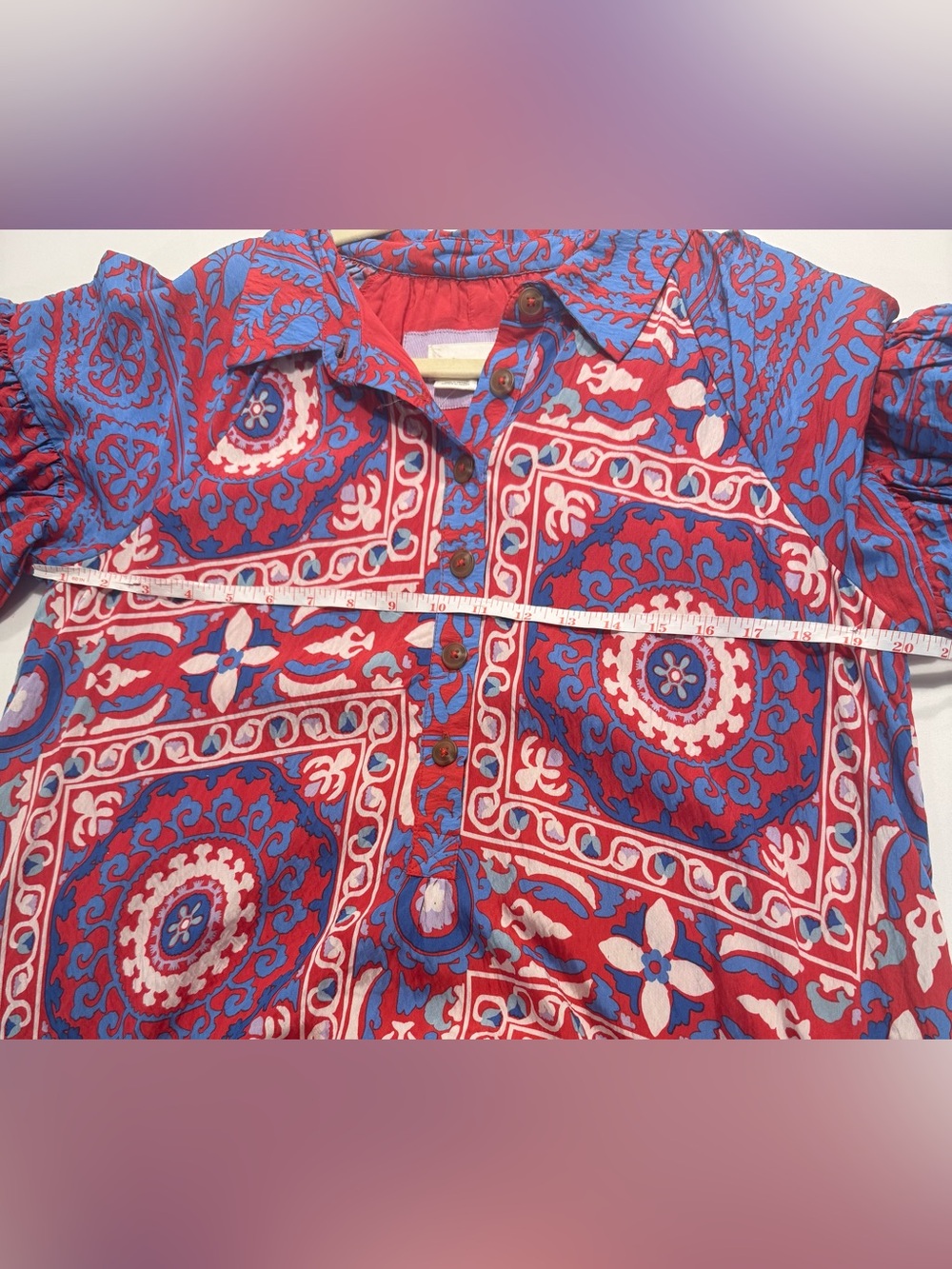 NWT Anthropologie Boho Red/ Blue Motif Midi Shirt Dress Size M - Picture 15 of 16